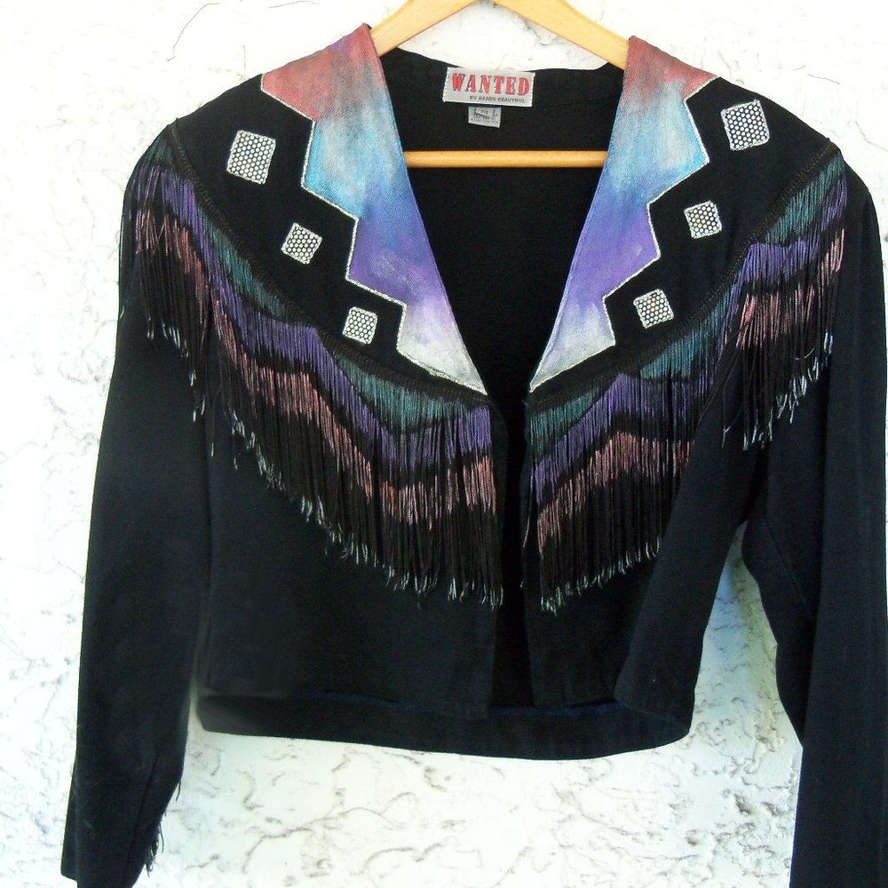 Vintage Western Rodeo fringed black denim jacket